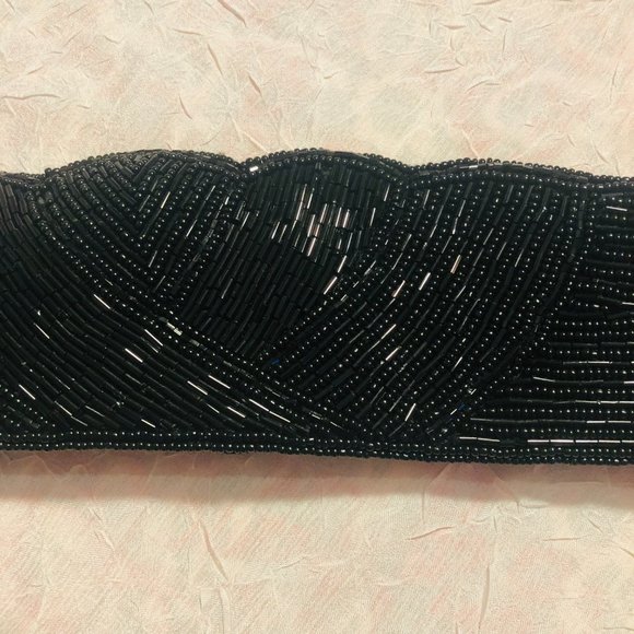 Vintage Black Beaded Dress Belt with Plastic Beads & Sequins with Hook Closure - Picture 14 of 14